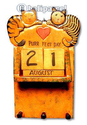 Calendar With Cat, Hadmade From Albesia Wood