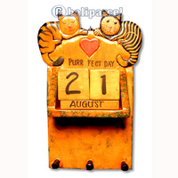 Calendar With Cat, Hadmade From Albesia Wood