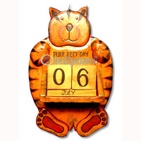 Calendar With Cat, Hadmade From Albesia Wood
