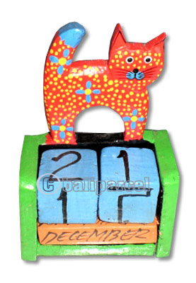 Calendar With Cat, Hadmade From Albesia Wood