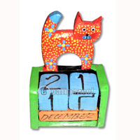 Calendar With Cat, Hadmade From Albesia Wood