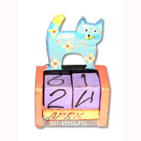 Calendar With Cat, Hadmade From Albesia Wood