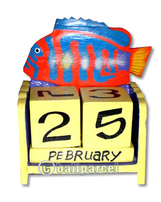 Calendar With Fish, Hadmade From Albesia Wood
