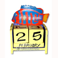 Calendar With Fish, Hadmade From Albesia Wood