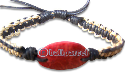 Bracelet, Handmade From Cotton String With Coral.