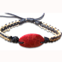 Bracelet, Handmade From Cotton String With Coral.