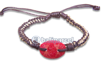 Bracelet, Handmade From Cotton String With Coral.