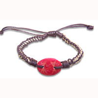 Bracelet, Handmade From Cotton String With Coral.