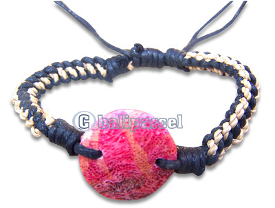 Bracelet, Handmade From Cotton String With Coral.