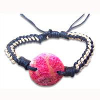 Bracelet, Handmade From Cotton String With Coral.