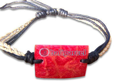 Bracelet, Handmade From Cotton String With Coral.