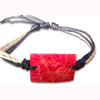 Bracelet, Handmade From Cotton String With Coral.
