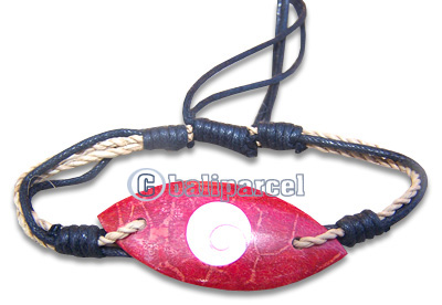 Bracelet, Cotton String With Red Coral Inlaid With Shiva Eye.