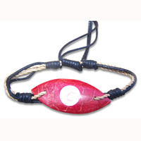 Bracelet, Cotton String With Red Coral Inlaid With Shiva Eye.
