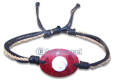 Bracelet, Cotton String With Red Coral Inlaid With Shiva Eye.