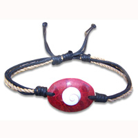 Bracelet, Cotton String With Red Coral Inlaid With Shiva Eye.
