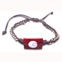 Bracelet, Cotton String With Red Coral Inlaid With Shiva Eye.