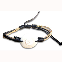 Bracelet, Cotton String With Coral Inlaid With Shiva Eye.