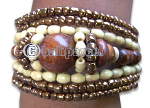 Bracelet, Handmade From Glassbead And Wooden Bead.