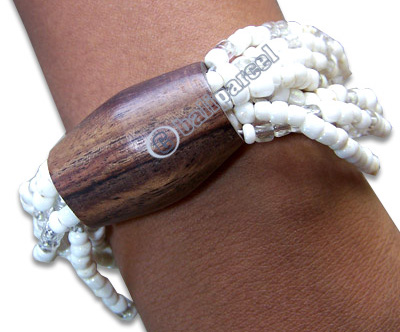 Bracelet, Handmade From Glassbead And Sono Wood.