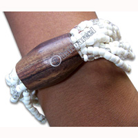 Bracelet, Handmade From Glassbead And Sono Wood.