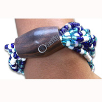 Bracelet, Handmade From Glassbead And Sono Wood.