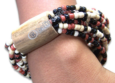 Bracelet, Handmade From Glassbead And Sono Wood.