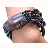 Bracelet, Handmade From Glassbead And Sono Wood.