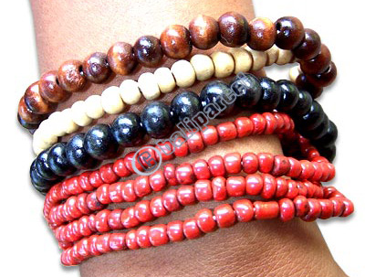 Bracelet, Handmade From Glassbead And Sono Wood.