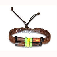 Bracelets, Handmade From Cotton String With Bamboo And Glassbead