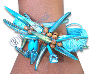 Bracelet, Handmade From Shell, Glassbead And Resin.