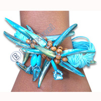 Bracelet, Handmade From Shell, Glassbead And Resin.