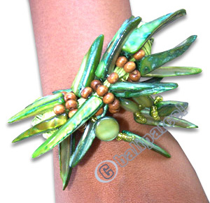 Bracelet, Handmade From Shell, Glassbead And Resin.