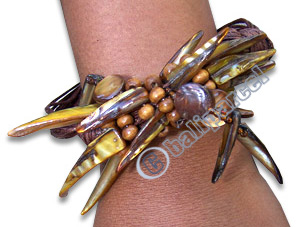 Bracelet, Handmade From Shell, Glassbead And Resin.