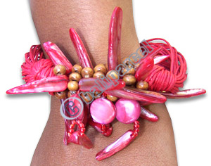 Bracelet, Handmade From Shell, Glassbead And Resin.
