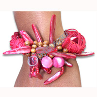 Bracelet, Handmade From Shell, Glassbead And Resin.
