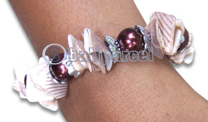 Bracelet, Handmade From Glassbead And Shell.