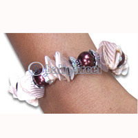 Bracelet, Handmade From Glassbead And Shell.