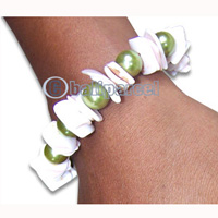 Bracelet, Handmade From Glassbead And Shell.