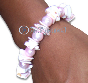 Bracelet, Handmade From Glassbead And Shell.