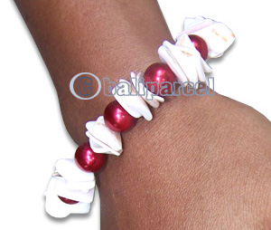 Bracelet, Handmade From Glassbead And Shell.