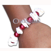 Bracelet, Handmade From Glassbead And Shell.