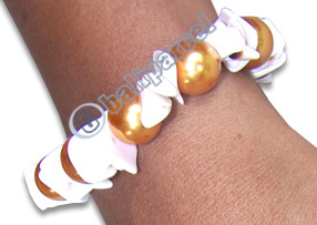 Bracelet, Handmade From Glassbead And Shell.