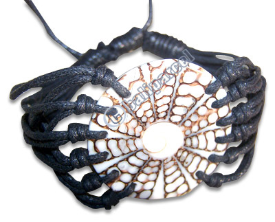 Bracelet, Handmade From Cotton String And Shell Inlaid With Shiva Eye