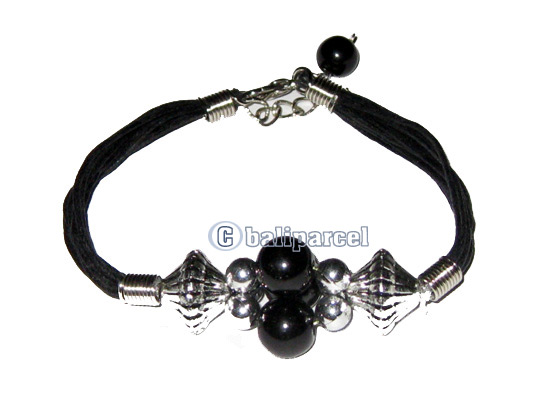 Bracelet, Handmade From Cotton String And Glasbead.