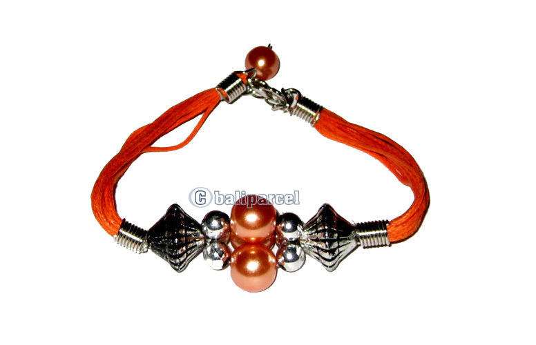 Bracelet, Handmade From Cotton String And Glasbead.