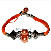 Bracelet, Handmade From Cotton String And Glasbead.