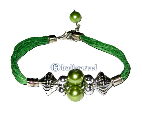 Bracelet, Handmade From Cotton String And Glasbead.