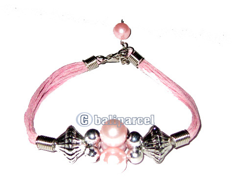 Bracelet, Handmade From Cotton String And Glasbead.