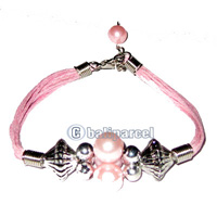 Bracelet, Handmade From Cotton String And Glasbead.